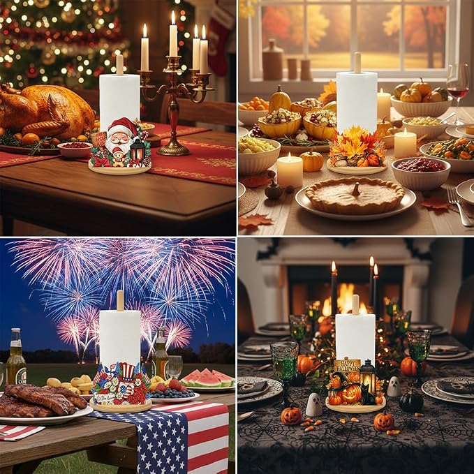 Bamboo Paper Towel Holder with 11 Set Interchangeable Holiday Signs, Rustic - Image 5
