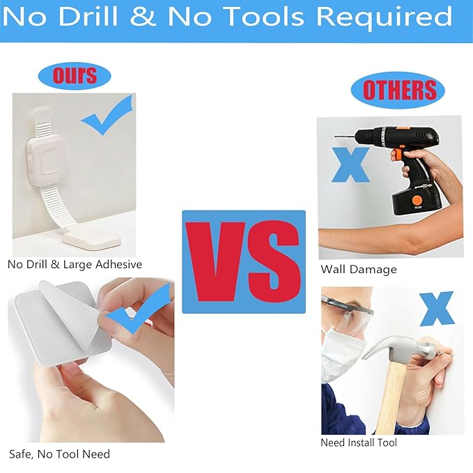 YEYA Upgraded No Drill Furniture Anchors for Baby Proofing, Anti-Tip Adjustable Straps, Strong Adhesive Backing 4 Pack