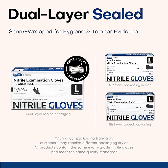Supmedic Soft Max Disposable Nitrile Exam Gloves, Powder-Free Black 100 Ct - Image 5