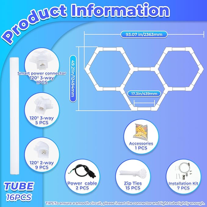 Hexagon Garage Lights-128W LED,5000K 14080LM Updated Bigger Size 16 Pack Lights for Car Detailing,Workshop,Basement,Gym,Bar