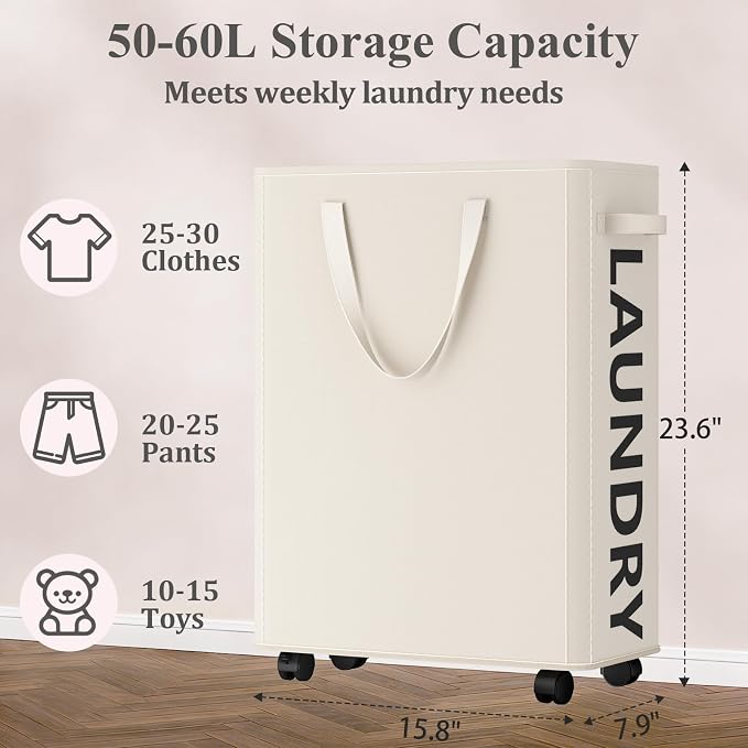 Optish 50L Slim Rolling Laundry Basket - Image 4