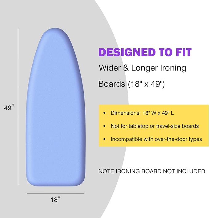 Ironing Board Cover and Pad 18x49 Large, Extra Thick Natural Cotton, Silicone - Image 2