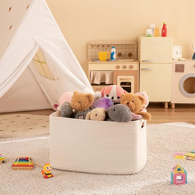 OIAHOMY 96L XXXLarge Blanket Basket Woven Cotton Rope Storage Basket White - Image 8