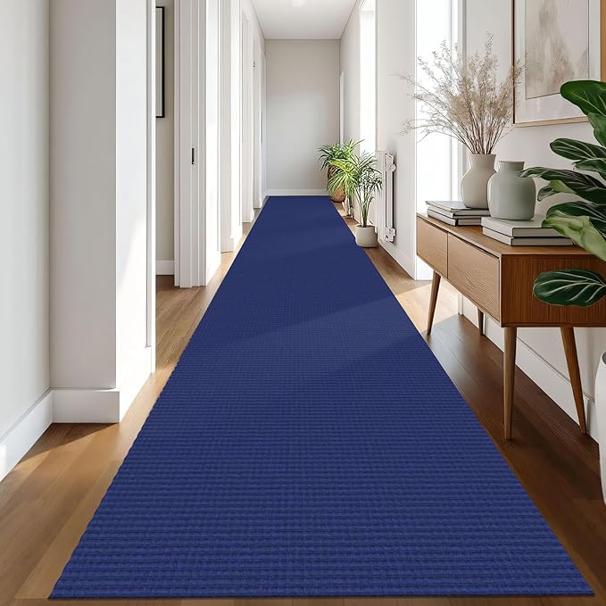 IOHOUZE Washable Exrea Long Hallway Runner Rug 3x20 Non Slip Rubber Backed Kitchen Runner Entryway Runner Indoor, Woven Rugs Floor Carpet for Kitchen Hall Entryway, Royal Blue/Navy