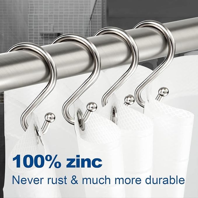 TOPROD Shower Curtain Hooks Rings, Zinc Alloy S Shaped Shower Hooks Rust Proof - Image 2
