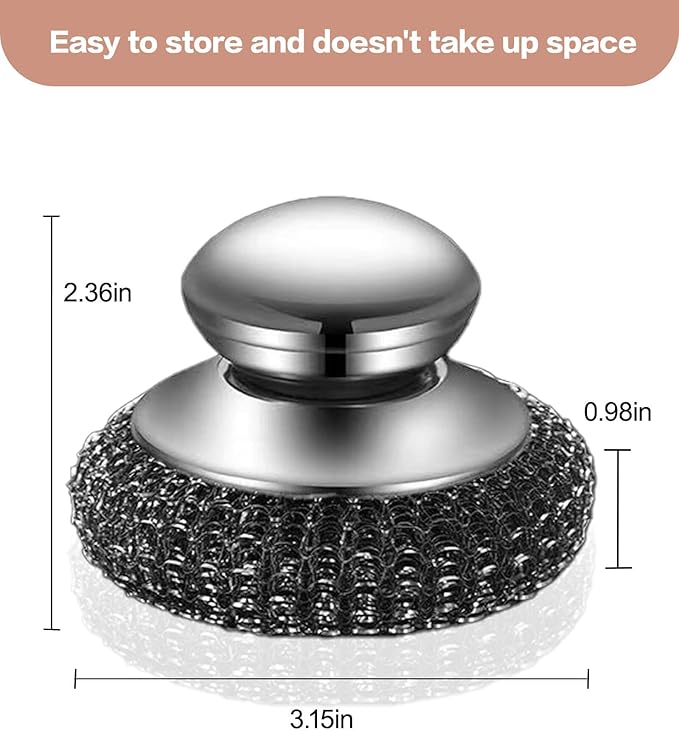 6 Pcs Steel Wool Scrubbers - Premium 304 Stainless Steel Metal Sponges for Cast Iron Skillets, Grill & Kitchen Pots - Rust Resistant, Non-Splintering Heavy Duty Scouring Pads for Tough Grease