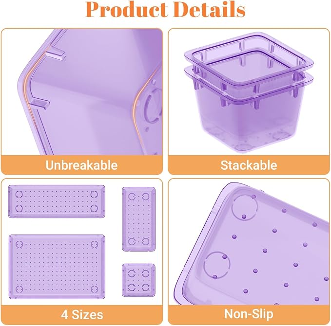 SpaceHacks 15 PCS Plastic Drawer Organizer Set, Drawer Storage Trays | 4-Size - Image 4