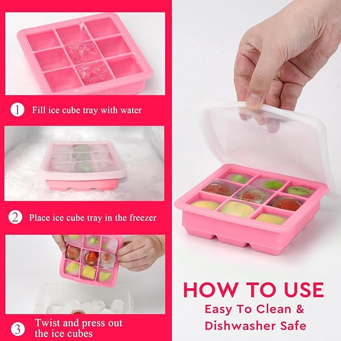 2 Pack Silicone Ice Cube Tray,Small Ice Trays for Freezer,Ice Cube Trays for Mini Fridge Freezer with Cover,Square Ice Cube mold for Cocktail,Coffee,Drinks,Baby Food,BPA Free,Ice molds