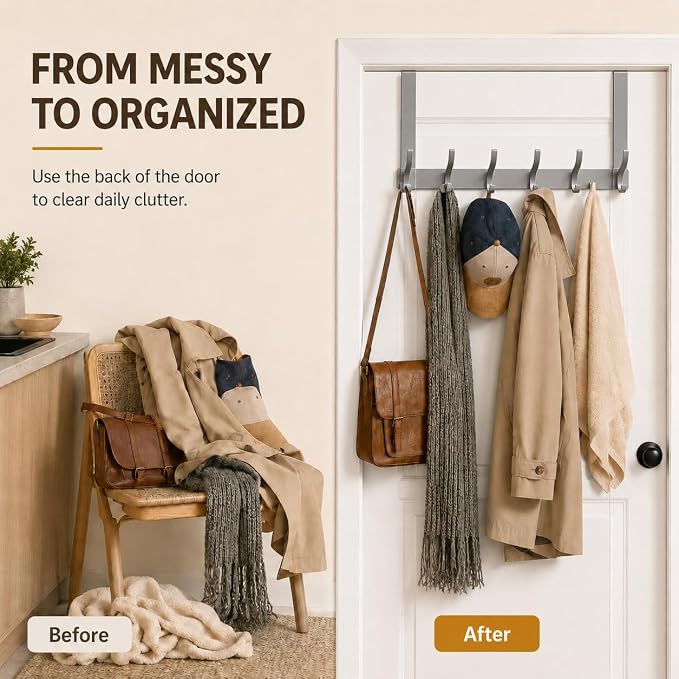 Peasulin Over The Door Hooks, 2 Pack Grey Door Hanger Rack | - Image 7