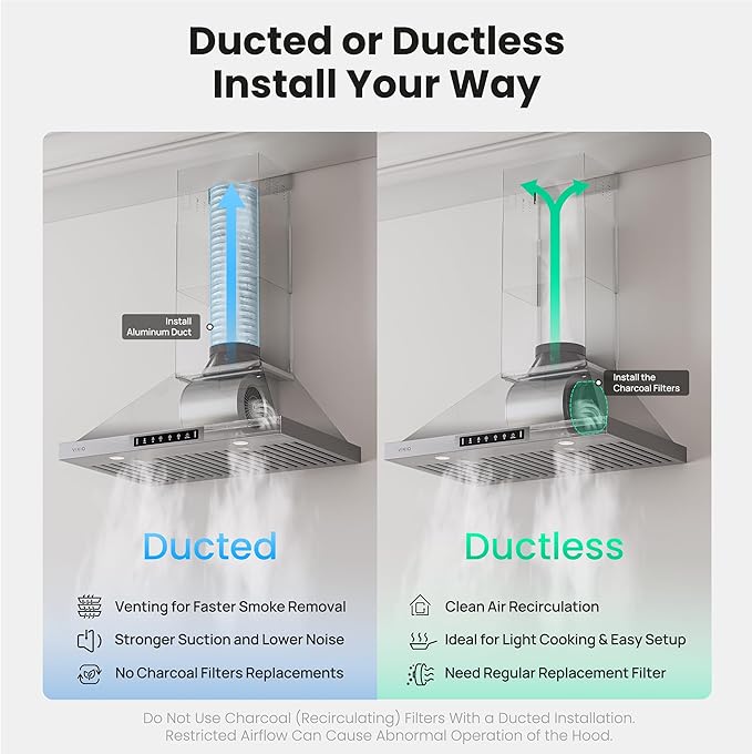 30 Inch Pro Wall Mount Range Hood 980CFM, Direct 3 Speed Panel with Gesture & Touch Control, Ducted/Ductless Stainless Steel Kitchen Vent Hood, Delay Shut-Off, Includes Duct & Filter