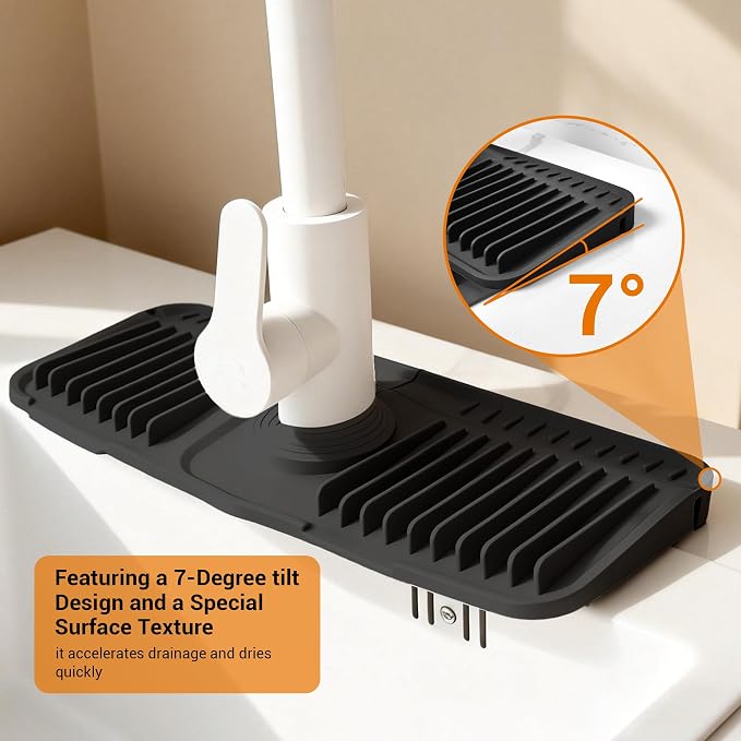 ZJWZLG Faucet Mat for Kitchen Sink, Snap-On Design & 7°slope Fast Drain - Image 4