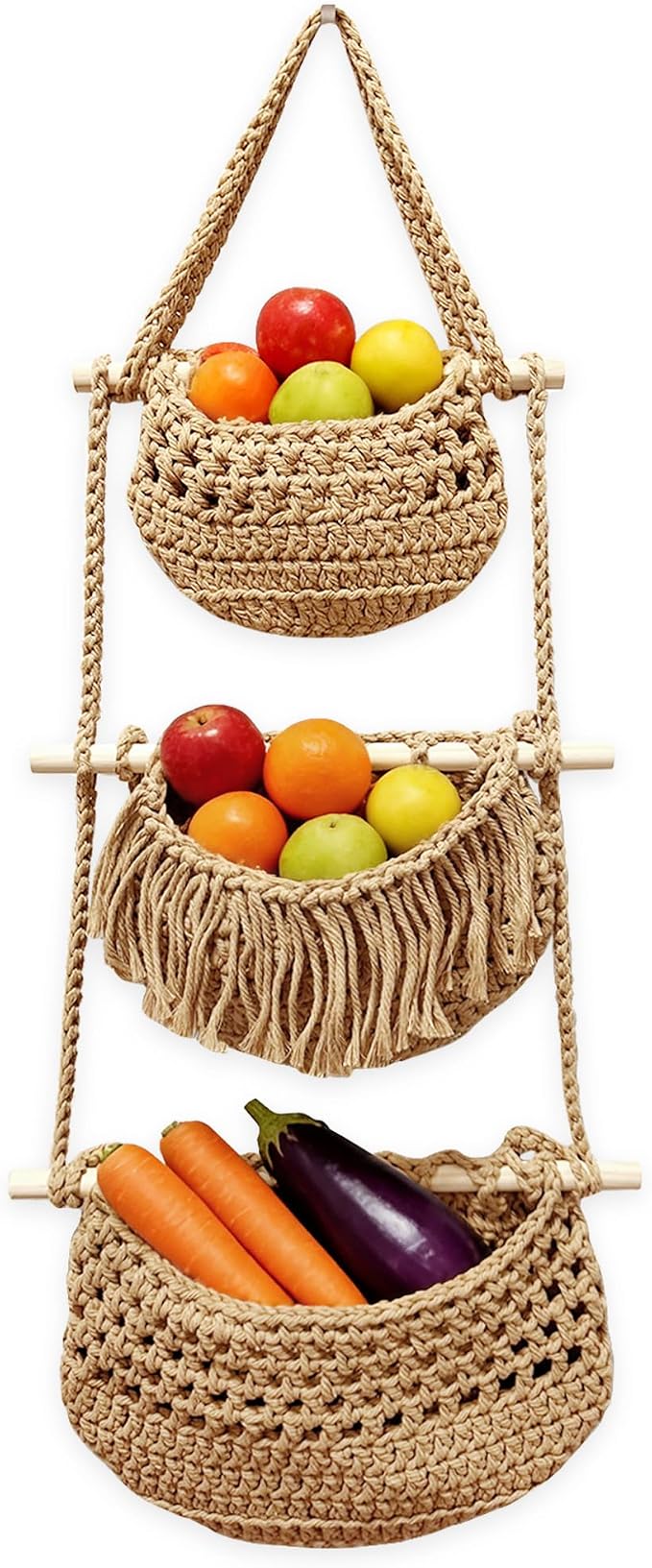 Cotton Rope Hanging Basket, 3 Tier Detachable Wall Organizer Handmade Woven by Unknown