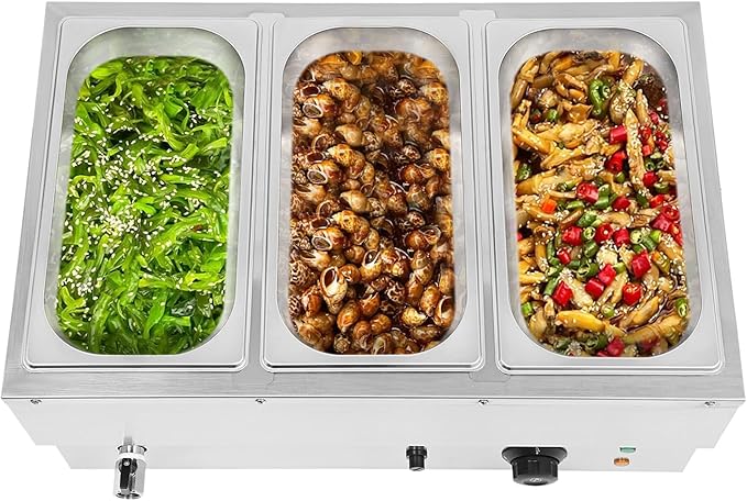 DYNAMI 110V Commercial Buffet Food Warmer,Large 3 Pan Stainless Steel Electric Countertop Steam Table with Intelligent Thermostat Design,for Parties Buffet Catering