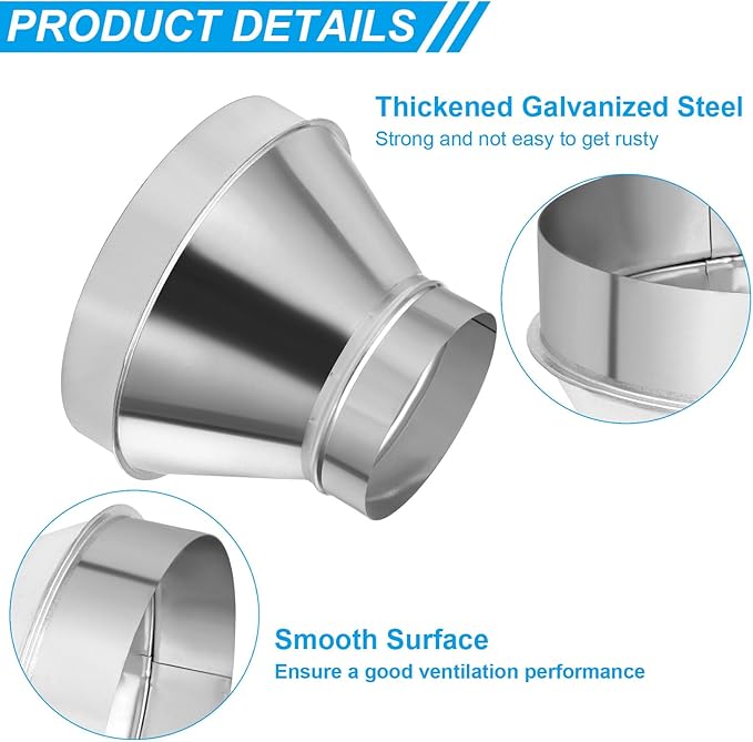 PATIKIL 10 Inch to 6 Inch Round Duct Reducer Increaser Connector, Galvanized Steel Air Duct Adapter Pipe Fitting for Bathroom Kitchen Inline Ventilation Systems, Silver Tone