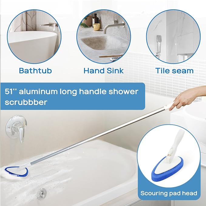 Qaestfy Shower Scrubber Cleaning Brush Combo Bath Tub Tile Cleaner Scrubber - Image 2