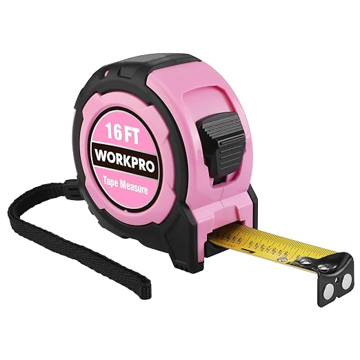 WORKPRO 16FT Pink Tape Measure, 1/8 Fractions Easy Read Measuring Tape by WORKPRO