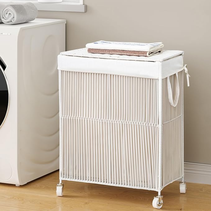 WOWLIVE Rolling Laundry Basket Wheels, Handwoven Laundry Hamper - Image 4