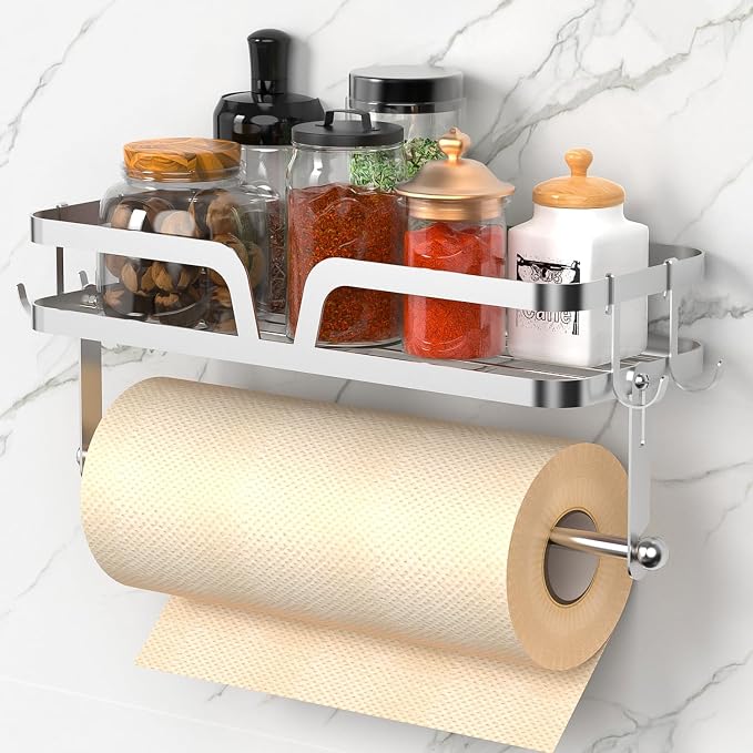 Taozun Paper Towel Holder with Shelf, Kitchen Paper Holder Wall Mount Spice by Taozun