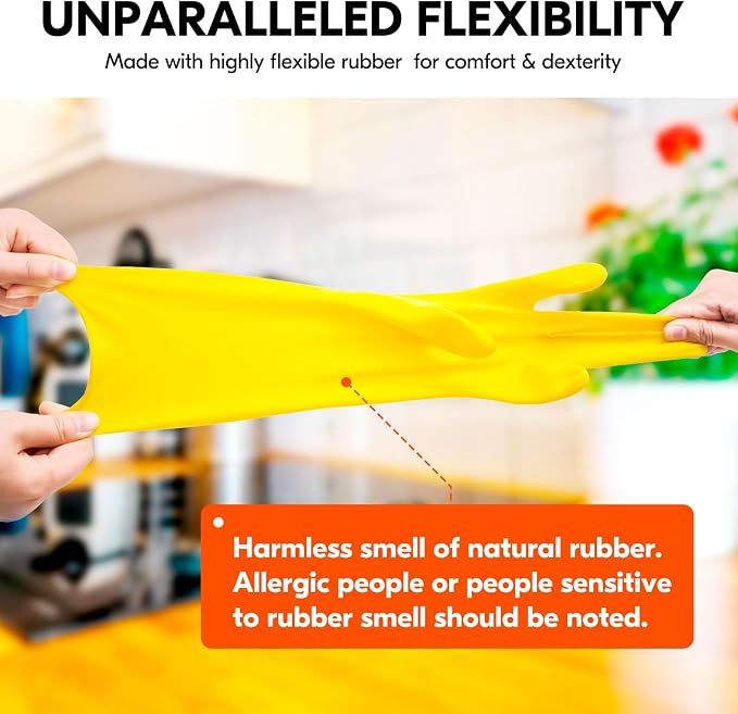 Vgo...Latex Reusable Household Gloves, Cleaning Gloves, Long Cuff | yellow - Image 5