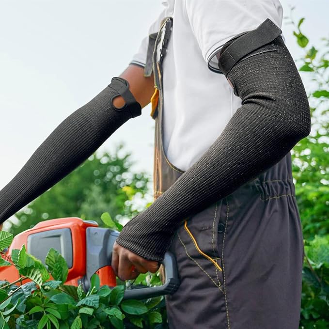 OriStout Cut Resistant Farmers Sleeves with Thumb Hole, Black, 2 Pairs, Protective Arm Sleeves, for Gardening, Welding, Kitchen, Arm Guards for Biting, Pet Grooming