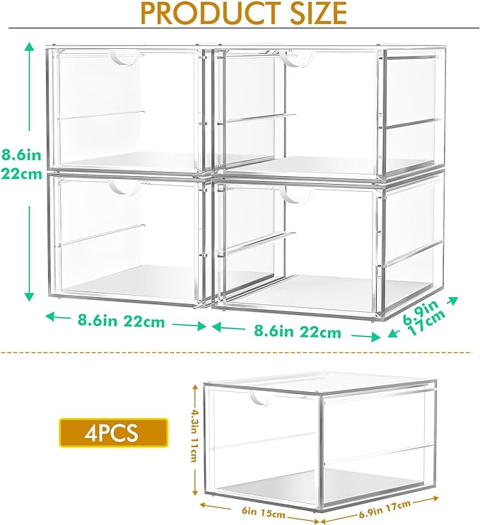 4-Pack 4-Drawer Acrylic Storage Organizer - Image 3