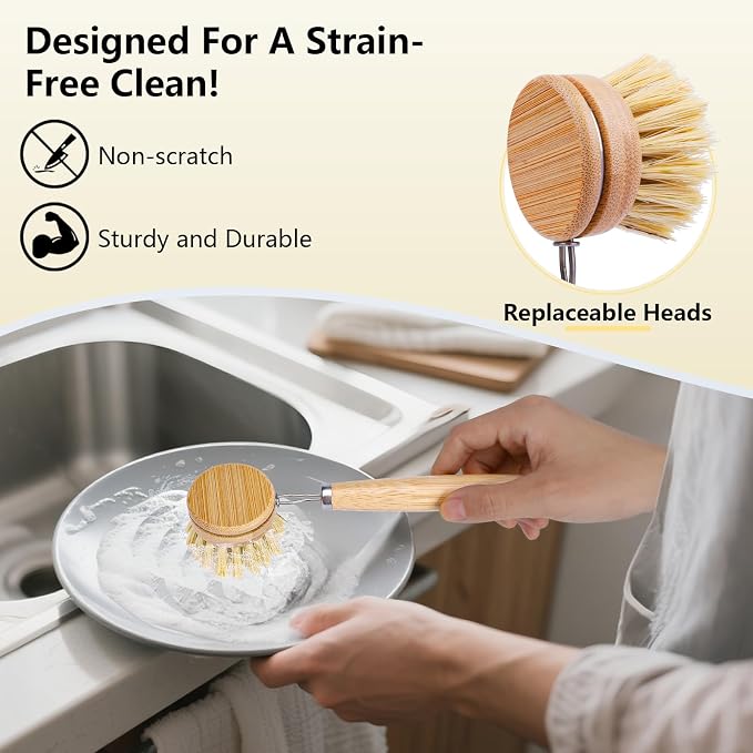 BOMUMVITA 5 Pack Bamboo Dish Brush Set - Image 4