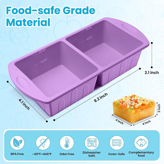 2 Pack Silicone Freezer Trays With Lid For Easy Storage Silicone Soup Freezer Molds 2 Cup ，Perfect For ice cube tray Freezing Broth Sauces Store Leftovers , Leakproof, Easy Release Dishwasher Safe
