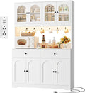 HIFIT 71" LED Kitchen Pantry Cabinet with Power Outlet, Large Kitchen Hutch Storage Cabinet with Arched Door & Shelves & 2 Drawers, Tall Modern Coffee Bar with Hutch for Home Dining Living Room, White