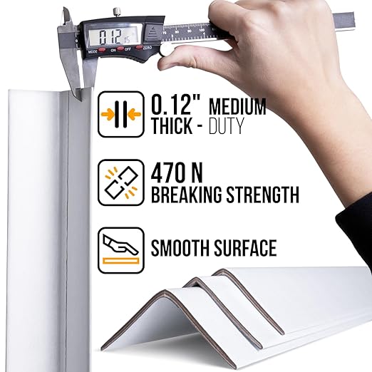 36" x 2" x 2" Reinforced Cardboard Edge Protectors, White (Pack of 200) – 0.12" Thick Medium-Duty Cardboard Corner Protectors for Shipping – American Quality V-Board Pallet Edge Guard