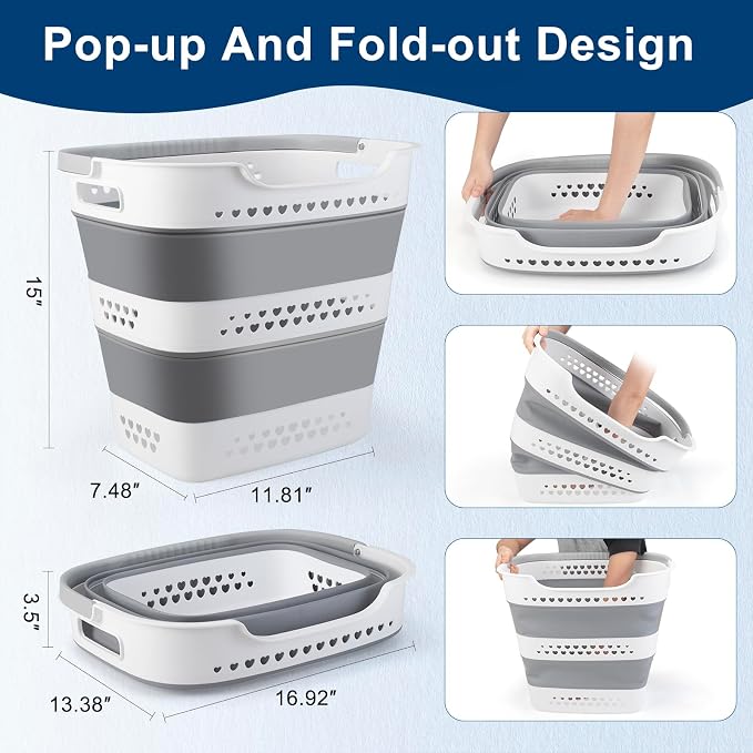 Collapsible Laundry Baskets 42L 2 Pack Pop Up Clothes Hamper - Image 3
