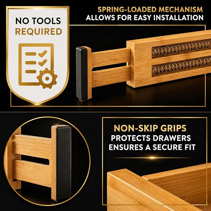 Adjustable Bamboo Drawer Dividers Expandable 8 Pack 17-22 Organizer | Kitchen - Image 9