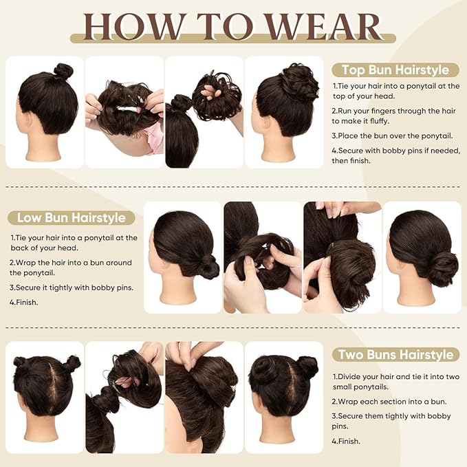 CJL HAIR 2PCs Small Cute Messy Bun Hair Piece for Thin Hair Women Mini Synthetic Curly Bun Scrunchies Updo Hairpieces Sunny Blonde