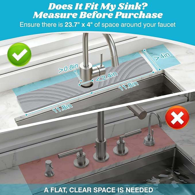 SpaceHacks Stone Faucet Mat for Kitchen Sink 23.7x4 in, Light Gray | Fast - Image 2