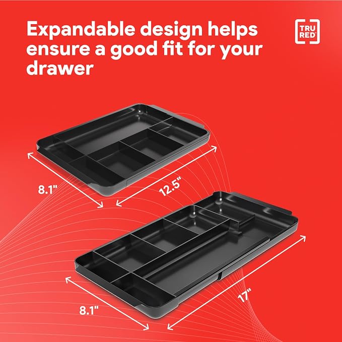 TRU RED Expandable Plastic Drawer Organizer, 7-Compartment, and office supplies. - Image 3