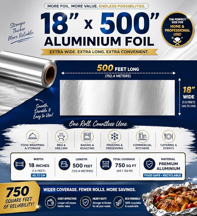 18" x 500' Heavy Duty Aluminum Foil Roll, Food Safe Commerical Grade Extra - Image 4