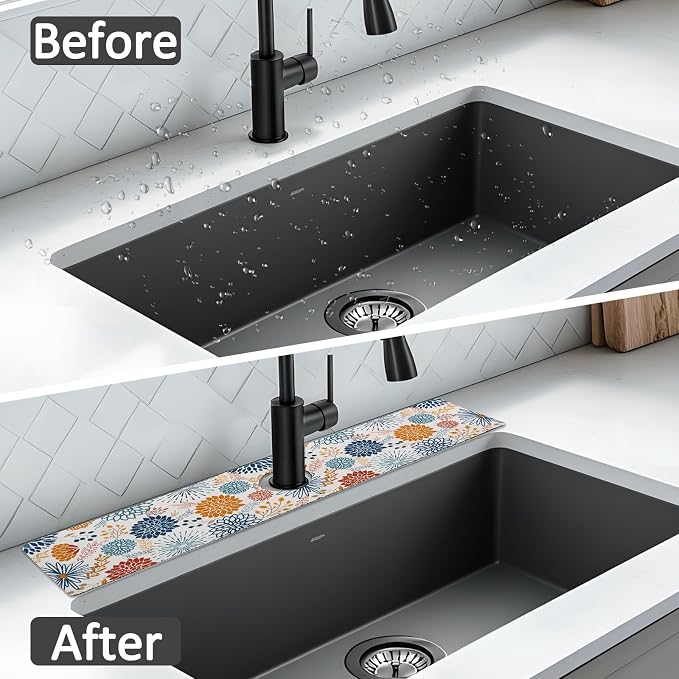 24" X 5.5" Kitchen Sink Splash Guard Faucet Mat Mandala Super Absorbent Fast - Image 6