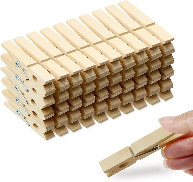 50 Pack Clothes Pins Wooden 2.9 Inch Wood Clothespins Heavy Duty Large | Close by HONGYUTAI