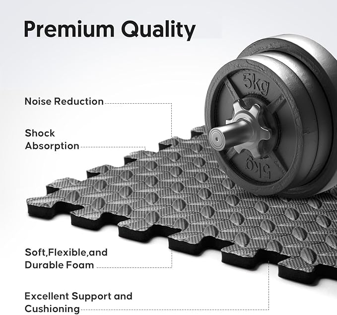 Home Gym Mat, Puzzle Exercise Mat, EVA Interlocking Foam Floor Tiles for Home Workout Equipment and Kids' Play Areas - Black, 24 in x 24 in x ½ in - 12 Tiles (Black, 12 Pack, 48 SQ FT)