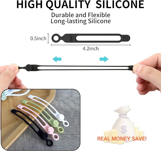 UMUST 20Pcs Silicone Cable Ties, Cable Management Cord Organizer WhiteBlack | - Image 3