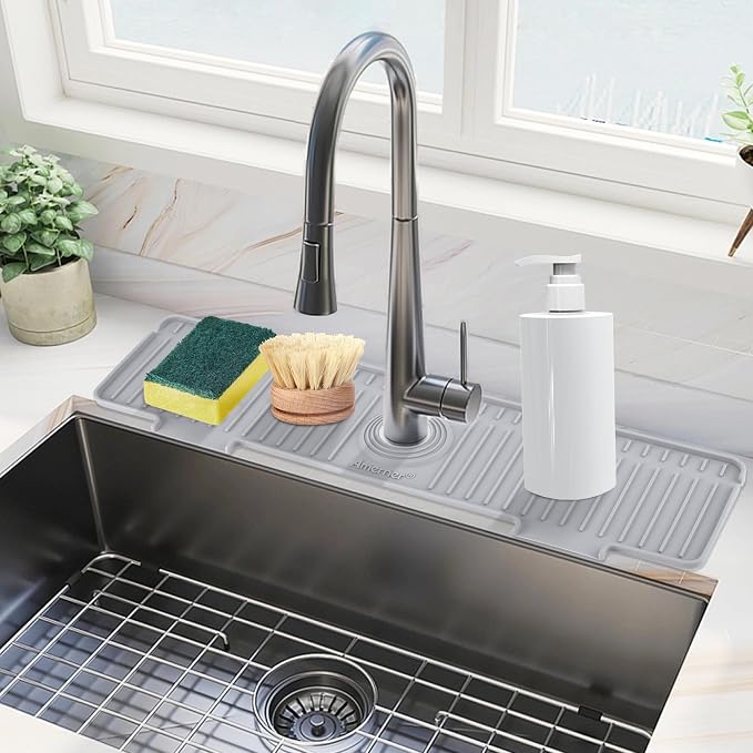 Amerner 20 inch Kitchen Sink Splash Guard, 10° Large Slope & Adaptable Hole by Amerner