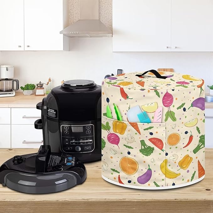 Fruits and Vegetables Print Kitchen Appliance Cover Pressure Cooker Cover 6 qt,Dust Cover with Pockets for Electric Pressure Cooker Air Fryer Rice Cooker Steamer Toaster Oven