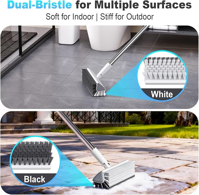 Floor Scrub Brush with Long Handle, Heavy-Duty Stiff Bristles, V-Shape Floor - Image 3