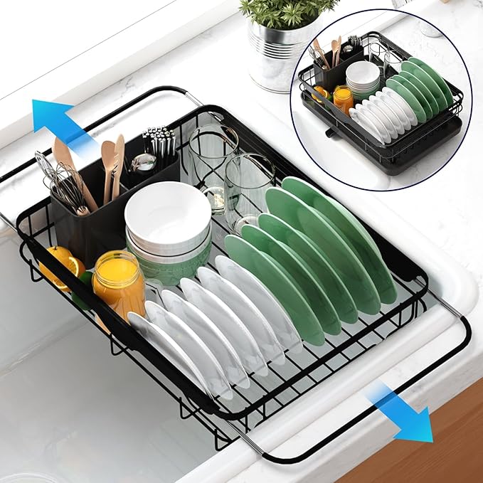 Kitsure Dish Drying Rack for Kitchen Counter, 12.2''W x 15.7''~23''L, Cutlery by Kitsure