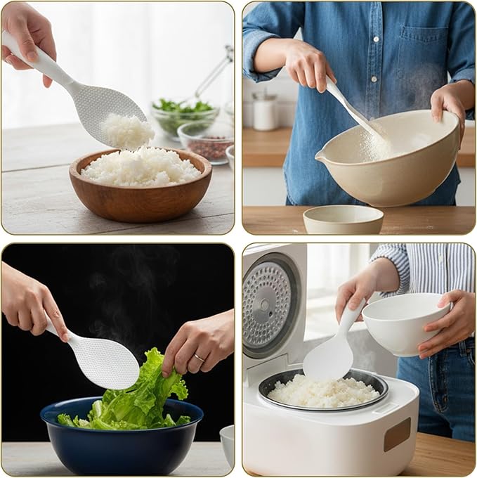 3 Pcs Standing Rice Spatula Food-Grade Rice Spoon Non-Stick Cookware Scoop Paddle 329°F Heat Resistant Lightweight Cooker Scooper for Sushi Pasta Cooking & Serving (White)