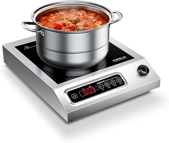 1800W Commercial Grade Electric Cooktop with 9 Power Levels - Electric Burner with EUROKERA Micro-Ceramic Panel, Infrared Cooktop with Timer, Safety Lock, For Restaurant, Home Kitchen Use