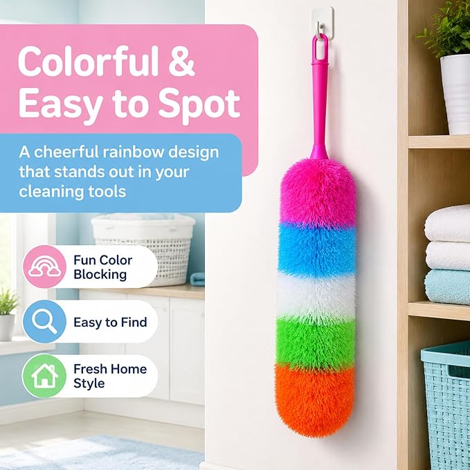 20-Inch Microfiber Hand Duster, Car Interior Detailing Duster, Rainbow Feather - Image 7