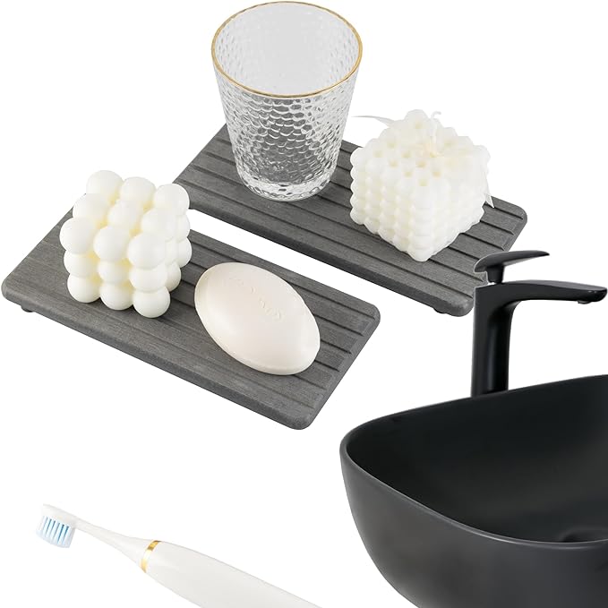 2 PCS Water Absorbent diatomite Coasters, 8.3" x 4" Water Absorbing Stone Tray for Sink, Stone Drying mat for Kitchen Counter, Stone soap Tray Used for Hand Soaps & toiletries & Plants