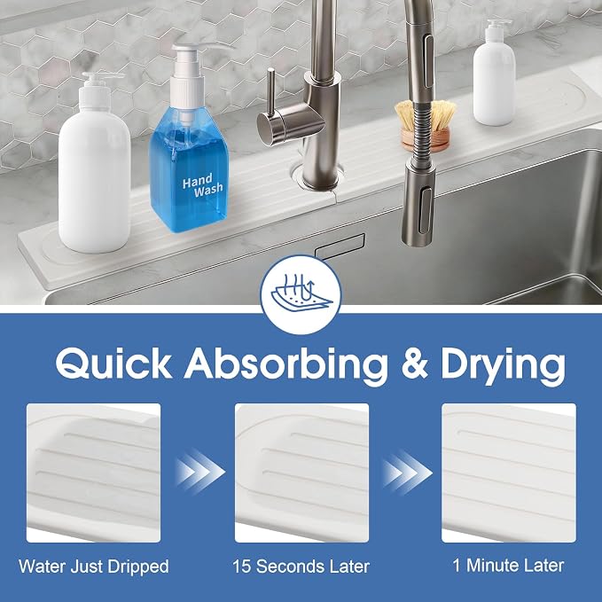 Stone Faucet Mat for Kitchen Sink, Water Absorbing Stone Faucet Splash Guard - Image 4