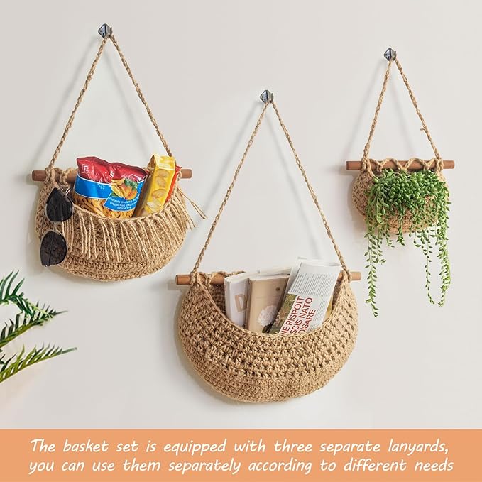 3 Tier Hanging Fruit Baskets for Kitchen, Handmade Jute Organizer - Image 5