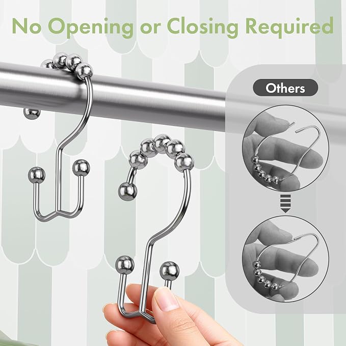 Amazer Shower Curtain Rings, Rust-Resistant Metal Double Shower Hooks - Image 5